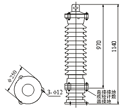 Y5WZ-35kV系列避雷器安裝尺寸
