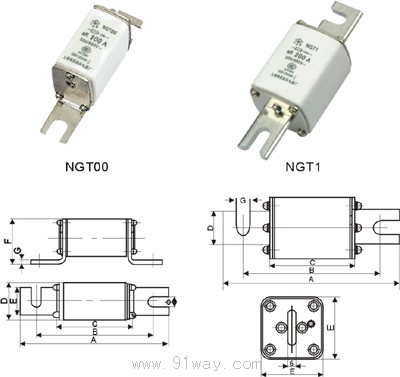 NGT系列方管形快速熔斷體外形及安裝尺寸1