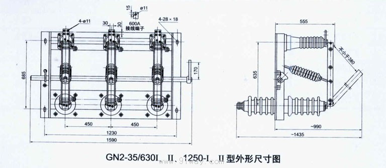 GN2系列戶內高壓隔離開關安裝尺寸圖3