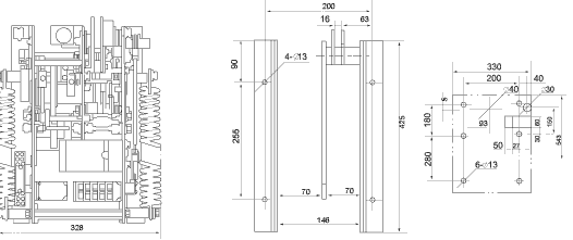 CT19A,CT19B型彈簧操動機構外形尺寸
