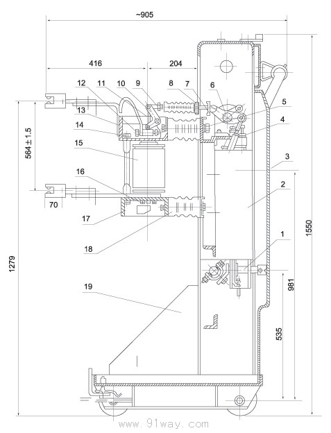 JYN6型移開式金屬封閉開關柜系列手車安裝尺寸