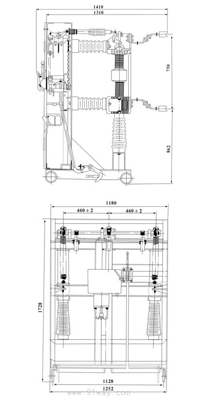 ZN39-40.5C系列戶內高壓真空斷路器外形及安裝尺寸圖
