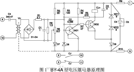 BY-4A型電壓繼電器電原理圖