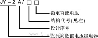 JY-2型直流高低值電壓繼電器型號說明