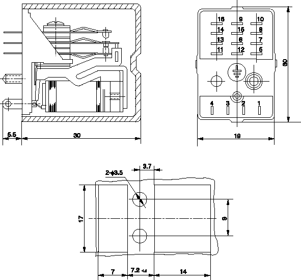 DZ-100系列中間繼電器安裝尺寸及外形