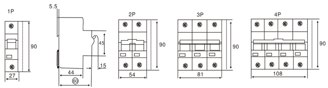 M-LH系列小型斷路器結(jié)構(gòu)尺寸