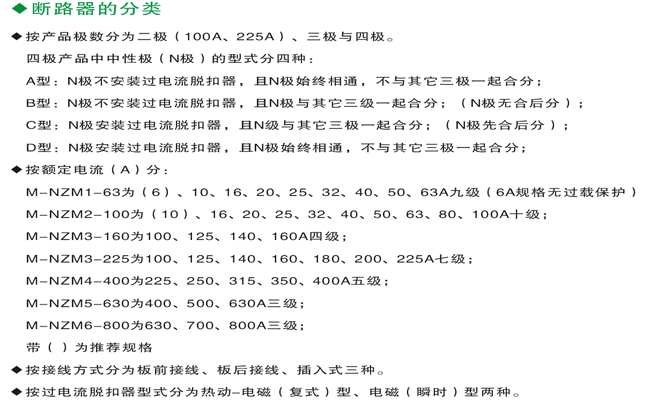 M-NZM系列塑料外殼式斷路器分類
