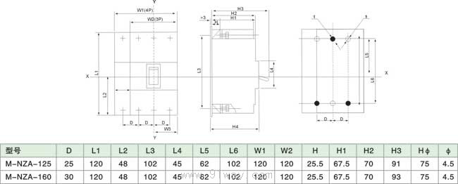 M-NZA系列塑料外殼式斷路器安裝尺寸