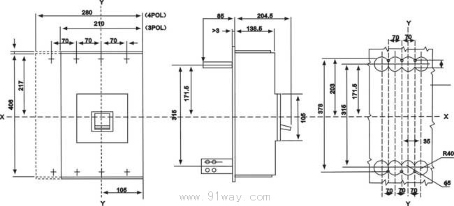 M-NZA系列塑料外殼式斷路器安裝尺寸示意圖