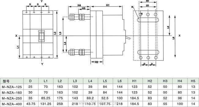 M-NZA系列塑料外殼式斷路器插入式板后尺寸