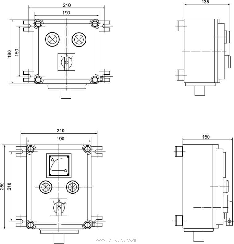 A-K系列防水防塵操作柱外形及安裝尺寸