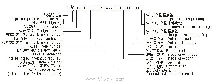 BXM(D)51-L防爆(照明/動(dòng)力)電箱(漏電保護(hù))(ⅡB)選型說(shuō)明