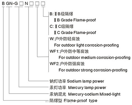 BGN-防爆混光燈(ⅡB、ⅡC)型號說明
