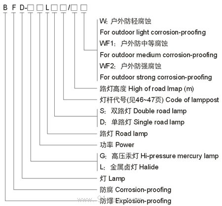 BFD-L防腐防爆路燈(e)選型說明