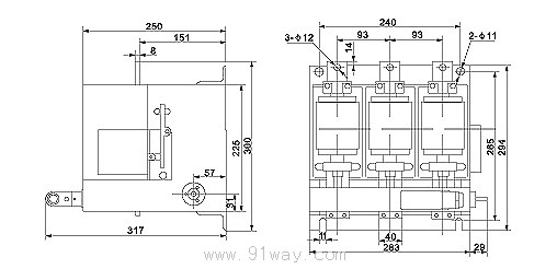 ZN20-500型真空斷路器安裝尺寸圖
