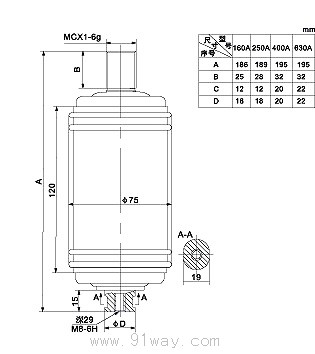 ZKTJ-160-630/10KV(Ⅰ)型陶瓷真空開關(guān)管外形尺寸