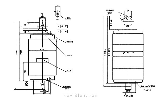 ZKBD-1250/12-25型真空開關(guān)管外形尺寸