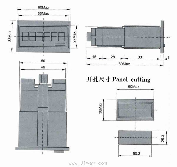 JDM24系列電子式計數(shù)繼電器安裝尺寸