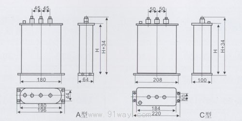 BCMJ0.23(0.22)系列單相低壓并聯電力電容器外形尺寸