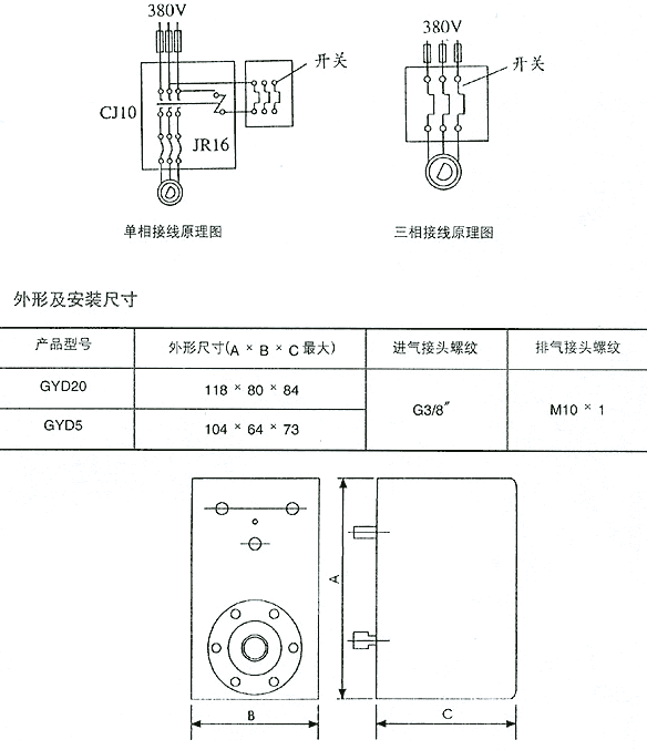 GYD系列氣壓開關(guān)接線圖及安裝尺寸