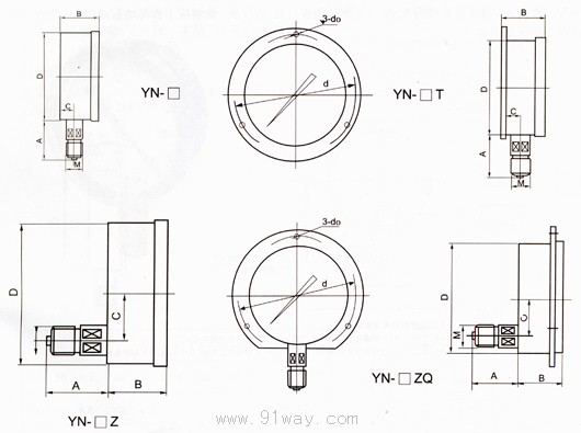 YN系列耐震壓力表外形尺寸