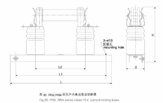 RN4系列戶內高壓限流熔斷器安裝尺寸