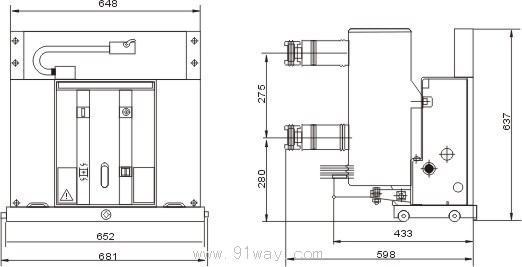 VS1+系列戶(hù)內(nèi)高壓真空斷路器外形尺寸圖