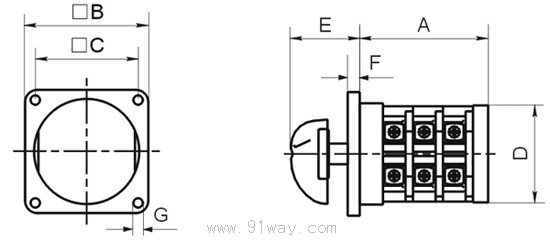 LW31系列萬能轉換開關外形尺寸