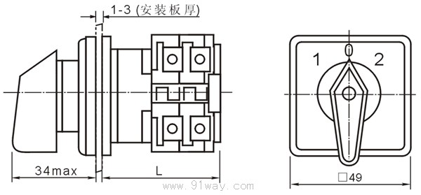 LW8D系列萬能轉換開關外形尺寸