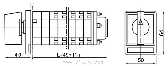 LWX1,LW1B,LWX2系列萬(wàn)能轉(zhuǎn)換開(kāi)關(guān)外形尺寸2