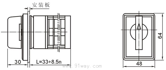 LWX1,LW1B,LWX2系列萬(wàn)能轉(zhuǎn)換開(kāi)關(guān)外形尺寸3