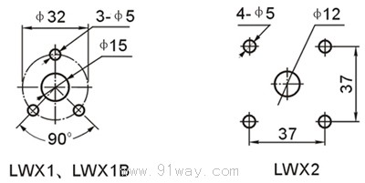 LWX1,LW1B,LWX2系列萬(wàn)能轉(zhuǎn)換開(kāi)關(guān)開(kāi)孔尺寸