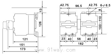 CJX2-N系列機械聯(lián)鎖交流接觸器(可逆)外形尺寸3