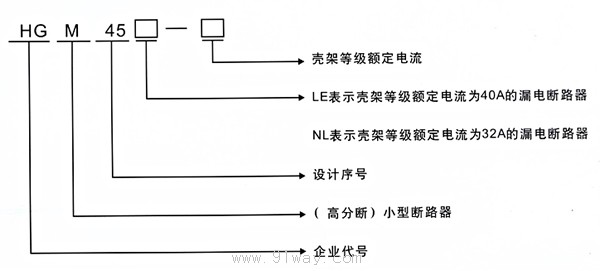 HGM45LE(DZ47LE)系列漏電斷路器型號說明