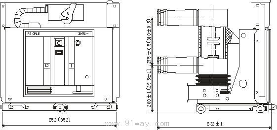 ZN73系列戶內交流高壓真空斷路器外形尺寸圖