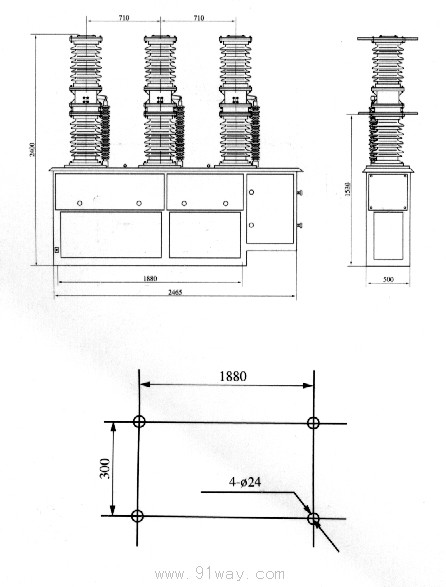 ZW7-40.5系列戶外高壓真空斷路器外形尺寸圖2