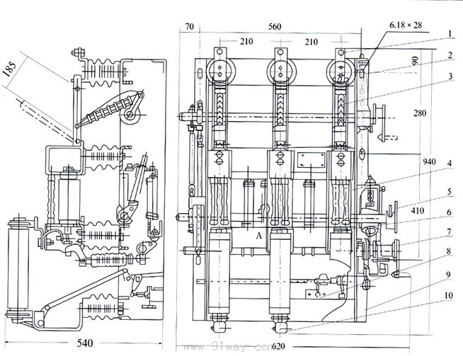 ZFN22-12系列戶內(nèi)交流高壓負(fù)荷開(kāi)關(guān)外形及安裝尺寸圖