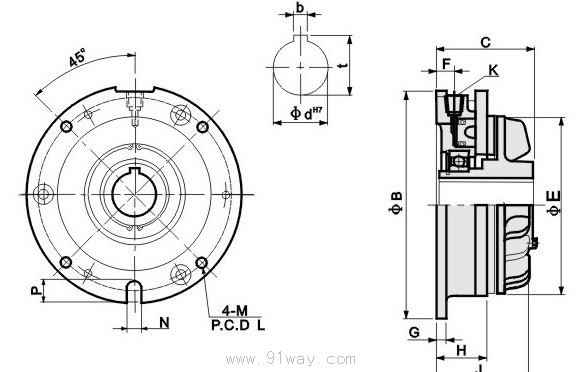 NAB型空壓通軸式制動器安裝尺寸