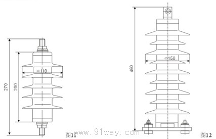 YH系列0.28kV~51kV復(fù)合外套交流無間隙金屬氧化物避雷器安裝尺寸5