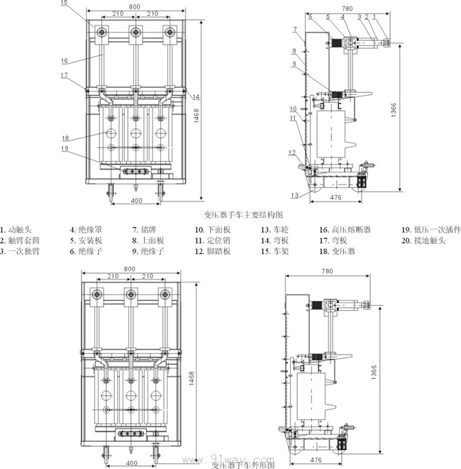 YC1-12型系列變壓器手車外形尺寸
