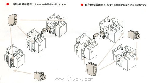 HB系列一字形和直角形星三角轉(zhuǎn)換接觸器外形圖