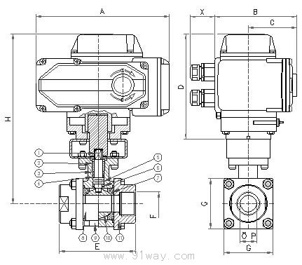 Q911F電動絲口球閥外形尺寸