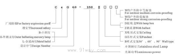 CeG60-250增安型不銹鋼腐防爆燈(e)型號說明