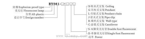 BYS61-圓筒隔爆型防爆熒光燈(增安型e)型號說明