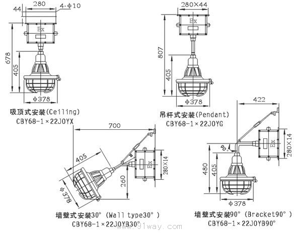 CBY68-HY系列防爆環(huán)形熒光燈(ⅡB)外形尺寸