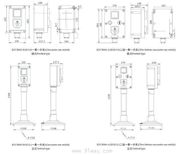 BZC8060系列防爆防腐操作柱(ⅡC)安裝尺寸1