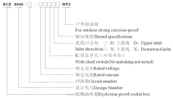 BXX8060系列防爆防腐電源插座箱(ⅡC)選型說明