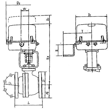 ZRJQ電動O型(可防爆)球閥外形尺寸
