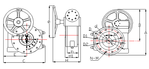 QDX3-G系列管網(wǎng)式蝸輪箱外形尺寸